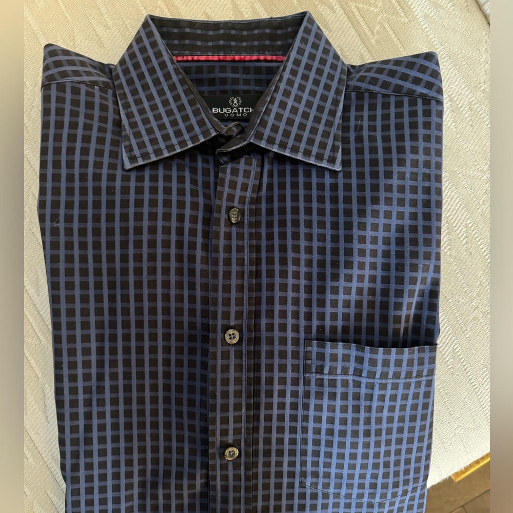 Bugatchi Navy Checkered Men's Shirt